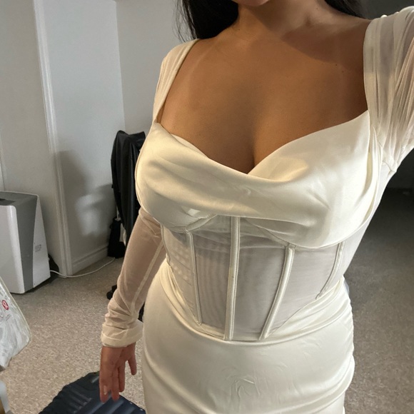 LORIENT
Long Sleeve Mesh Corset Mini Dress in White - Picture 4 of 4